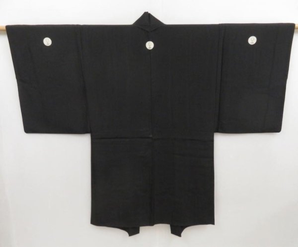 Photo1: 5110T08z730 Vintage Japanese Kimono Silk Men's HAORI Plain Black (1)