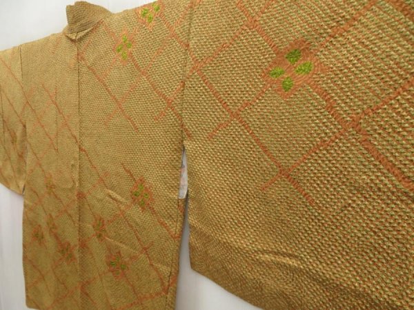 Photo2: 5110T10z490 Vintage Japanese Kimono Silk SHIBORI HAORI  Brown (2)