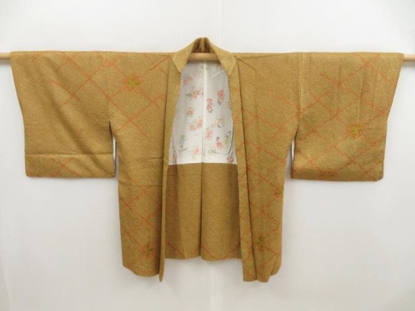Photo5: 5110T10z490 Vintage Japanese Kimono Silk SHIBORI HAORI  Brown (5)