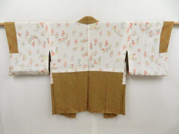 Photo6: 5110T10z490 Vintage Japanese Kimono Silk SHIBORI HAORI  Brown (6)