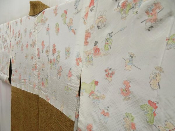 Photo7: 5110T10z490 Vintage Japanese Kimono Silk SHIBORI HAORI  Brown (7)