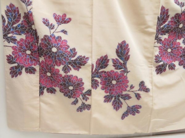 Photo6: 5110T12z1000 Vintage Japanese Kimono Silk TSUKESAGE Flower Off-white (6)