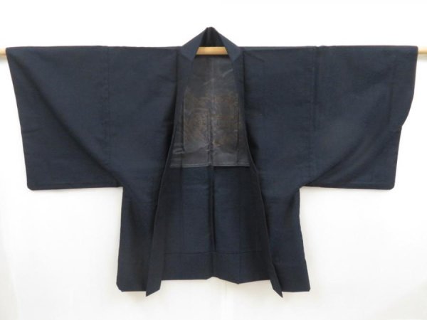 Photo4: 5118T01z590 Vintage Japanese Kimono Wool Men's HAORI Waterwheel Dark navy (4)