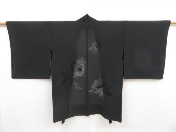 Photo1: 5118T05z320 Vintage Japanese Kimono Silk See through HAORI Chrysanthemum (1)