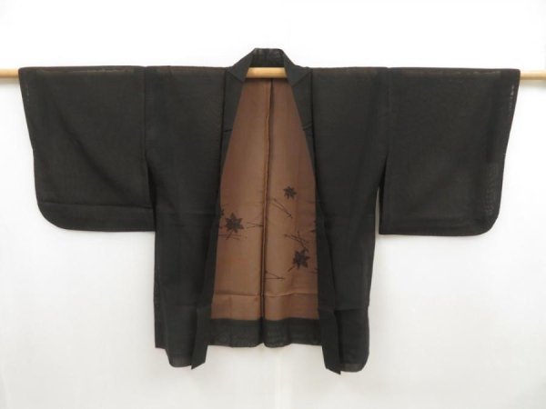 Photo1: 5118T06z270 Vintage Japanese Kimono Silk See through HAORI Maple Black (1)