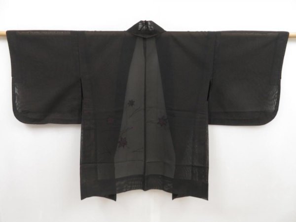 Photo2: 5118T06z270 Vintage Japanese Kimono Silk See through HAORI Maple Black (2)