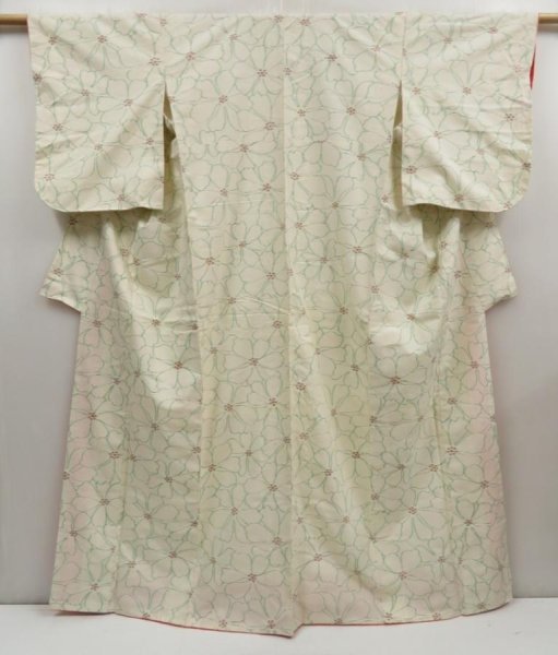 Photo1: 5118T07z900 Vintage Japanese Kimono Silk TSUMUGI Flower Off-white (1)