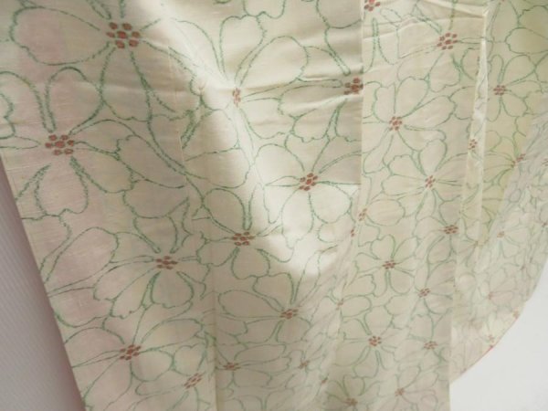 Photo3: 5118T07z900 Vintage Japanese Kimono Silk TSUMUGI Flower Off-white (3)