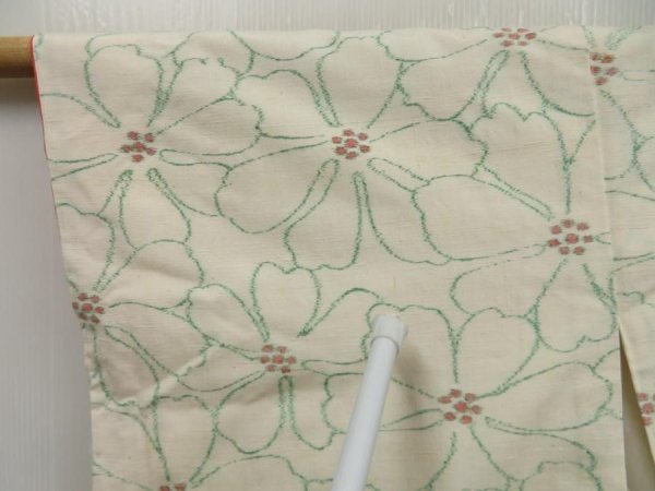 Photo6: 5118T07z900 Vintage Japanese Kimono Silk TSUMUGI Flower Off-white (6)