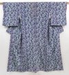 Photo1: 5118T08z510 Vintage Japanese Kimono Silk KOMON Flower Dark purple (1)