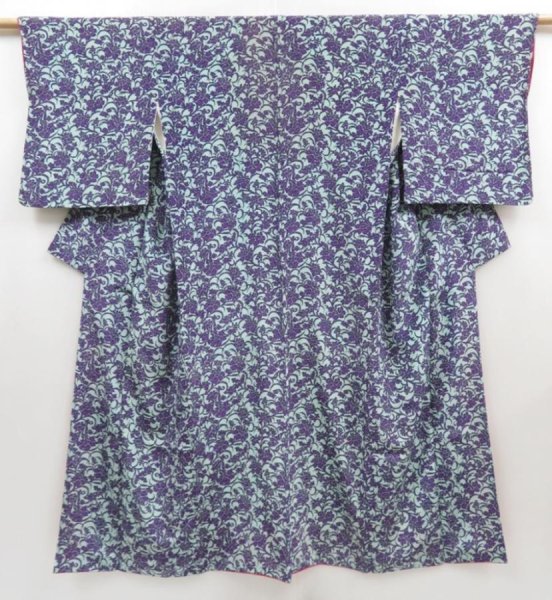 Photo1: 5118T08z510 Vintage Japanese Kimono Silk KOMON Flower Dark purple (1)