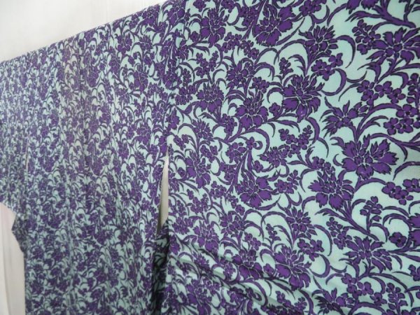 Photo2: 5118T08z510 Vintage Japanese Kimono Silk KOMON Flower Dark purple (2)