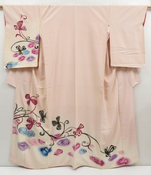 Photo1: 5118T09z920 Vintage Japanese Kimono Silk TSUKESAGE Flower Light pink (1)