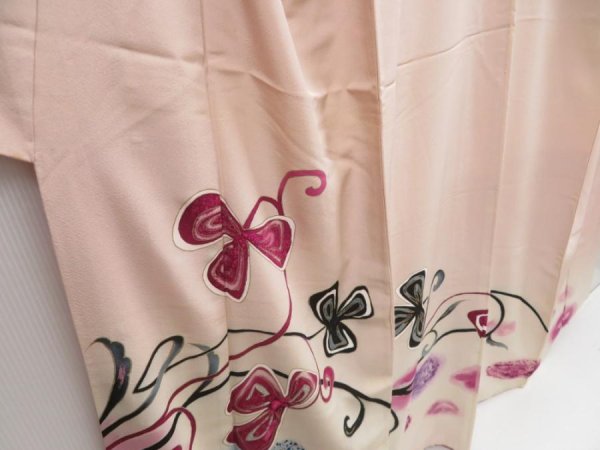 Photo3: 5118T09z920 Vintage Japanese Kimono Silk TSUKESAGE Flower Light pink (3)