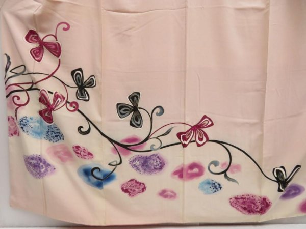 Photo5: 5118T09z920 Vintage Japanese Kimono Silk TSUKESAGE Flower Light pink (5)
