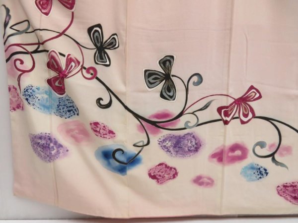 Photo6: 5118T09z920 Vintage Japanese Kimono Silk TSUKESAGE Flower Light pink (6)