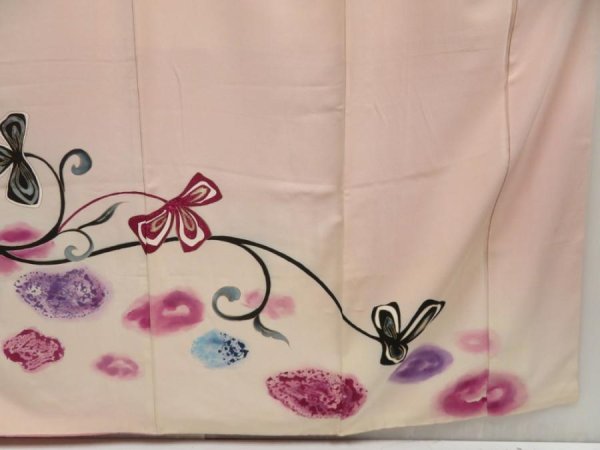 Photo7: 5118T09z920 Vintage Japanese Kimono Silk TSUKESAGE Flower Light pink (7)