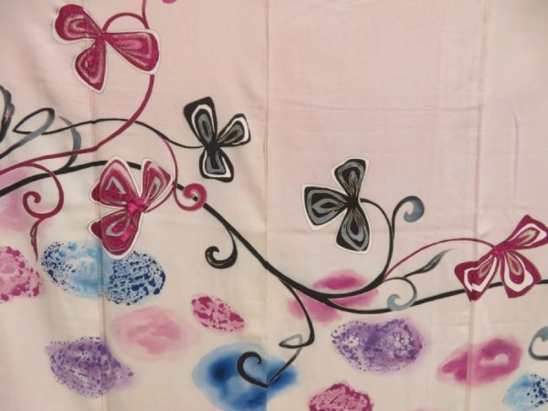 Photo8: 5118T09z920 Vintage Japanese Kimono Silk TSUKESAGE Flower Light pink (8)