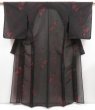 Photo1: 5120T01z360 Vintage Japanese Kimono Silk See through KOMON Flower Black (1)