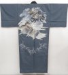 Photo1: 5120T03z380 Vintage Japanese Kimono Synthetic Men's JUBAN Dragon Steel blue (1)