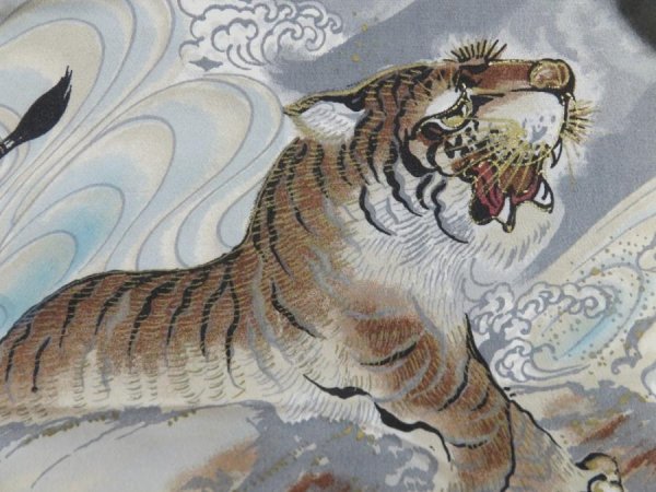 Photo6: 5120T03z380 Vintage Japanese Kimono Synthetic Men's JUBAN Dragon Steel blue (6)