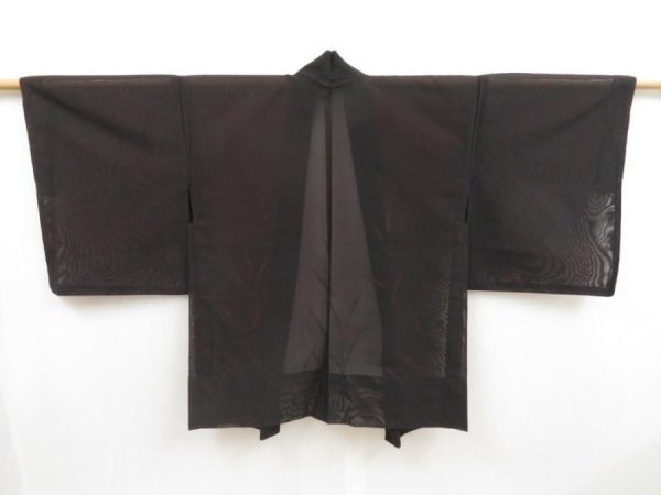 Photo1: 5120T04z260 Vintage Japanese Kimono Silk See through HAORI Plants Black (1)