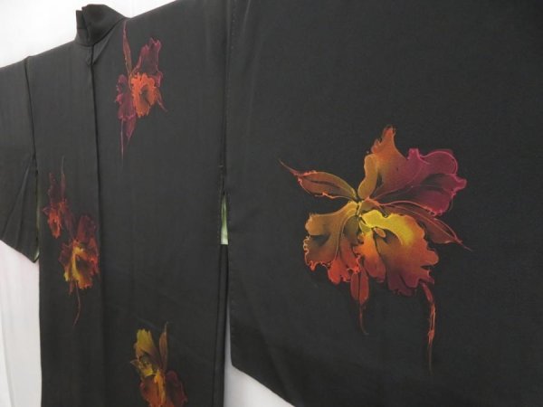 Photo2: 5120T06z660 Vintage Japanese Kimono Silk HAORI Flower Black (2)
