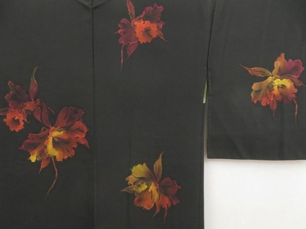Photo3: 5120T06z660 Vintage Japanese Kimono Silk HAORI Flower Black (3)