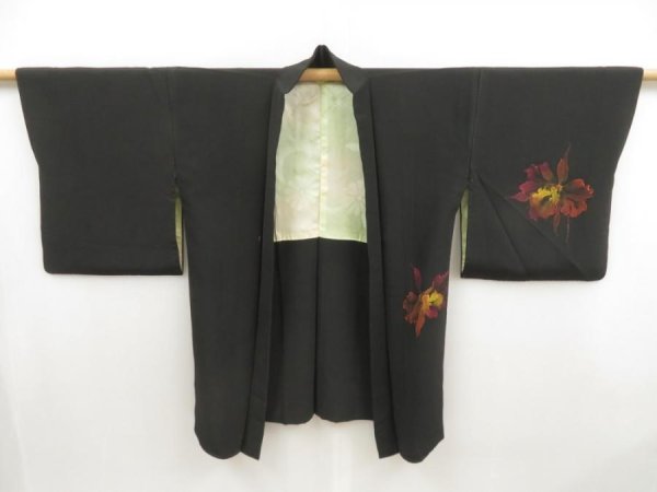 Photo5: 5120T06z660 Vintage Japanese Kimono Silk HAORI Flower Black (5)