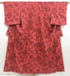 Photo1: 5120T09z830 Vintage Japanese Kimono Silk KOMON Flowers Coral pink (1)