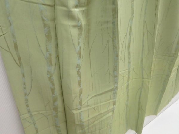 Photo1: 5120T10z850 Vintage Japanese Kimono Silk KOMON Trees Pea Green (1)