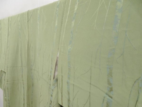 Photo2: 5120T10z850 Vintage Japanese Kimono Silk KOMON Trees Pea Green (2)