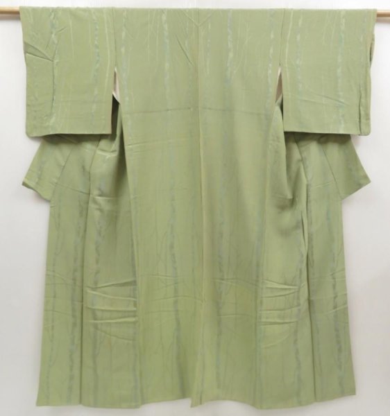 Photo4: 5120T10z850 Vintage Japanese Kimono Silk KOMON Trees Pea Green (4)