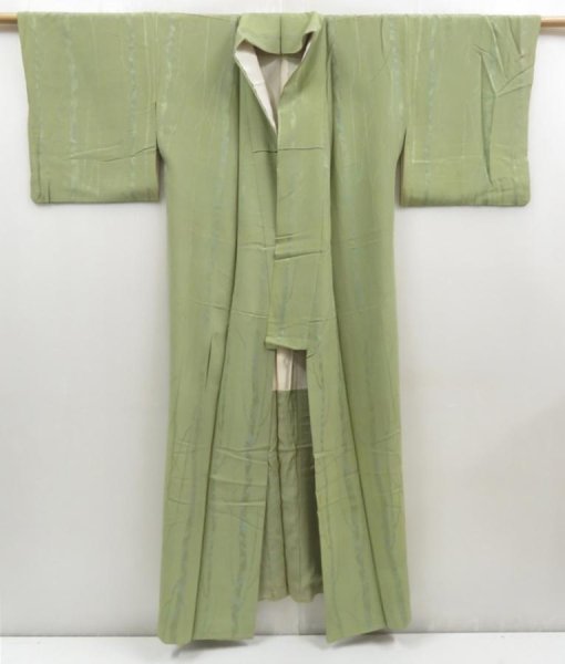 Photo5: 5120T10z850 Vintage Japanese Kimono Silk KOMON Trees Pea Green (5)