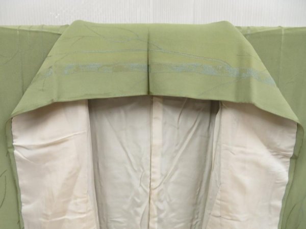 Photo7: 5120T10z850 Vintage Japanese Kimono Silk KOMON Trees Pea Green (7)