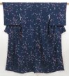 Photo1: 5120T13z790 Vintage Japanese Kimono Silk KOMON Flower Navy (1)