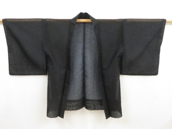 Photo1: 5124T03z200 Vintage Japanese Kimono Silk See through HAORI Cloud Black (1)
