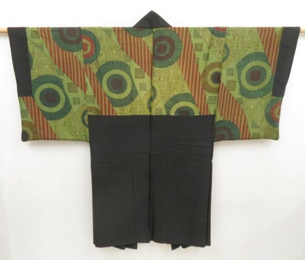 Photo1: 5124T04z500 Vintage Japanese Kimono Silk Men's HAORI Umbrella Black (1)