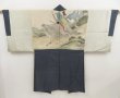 Photo1: 5124T05z480 Vintage Japanese Kimono Silk Men's HAORI Samurai Navy-Gray (1)