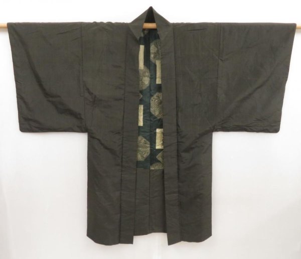 Photo5: 5124T06z420 Vintage Japanese Kimono Silk Men's HAORI  Dark brown (5)