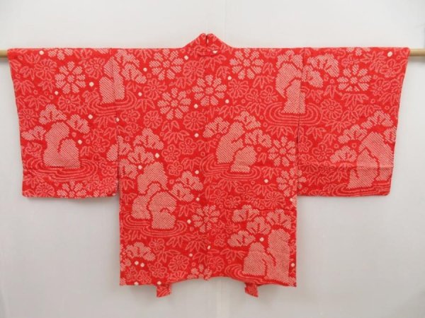 Photo1: 5124T08z490 Vintage Japanese Kimono Silk SHIBORI HAORI Dry garden Red (1)