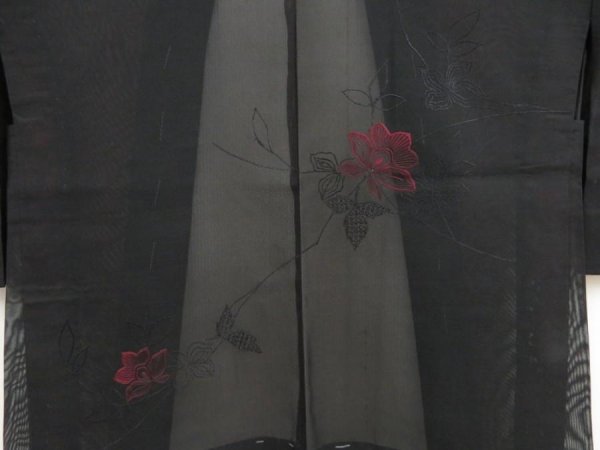 Photo3: 5124T09z250 Vintage Japanese Kimono Silk See through HAORI Flower Black (3)