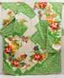 Photo1: 5124T10z1100 Vintage Japanese Kimono Silk FURISODE Peony Green (1)