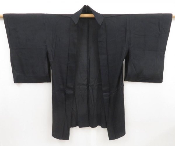 Photo1: 5124T12z340 Vintage Japanese Kimono Silk See through LONG HAORI  Black (1)