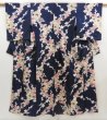 Photo1: 5126T01z600 Vintage Japanese Kimono Silk KOMON Plum branch Dark navy (1)