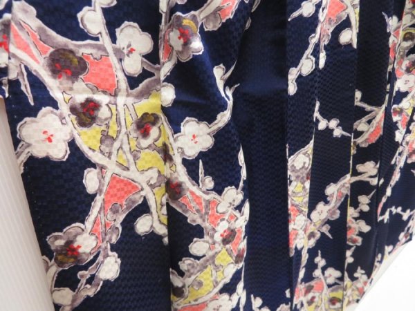 Photo3: 5126T01z600 Vintage Japanese Kimono Silk KOMON Plum branch Dark navy (3)