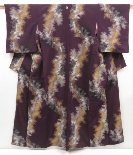 Photo1: 5126T02z1090 Vintage Japanese Kimono Silk KOMON  Dark grape (1)