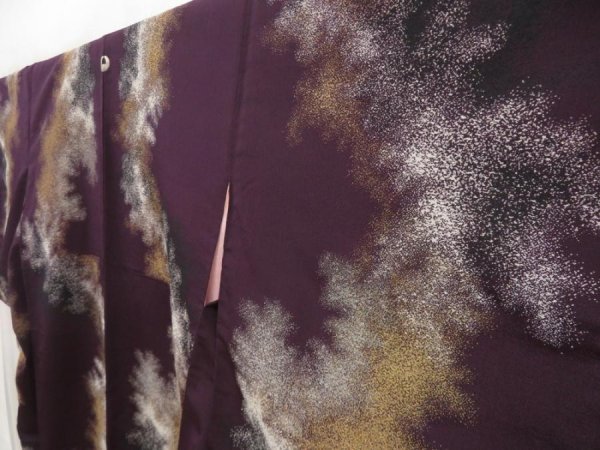 Photo2: 5126T02z1090 Vintage Japanese Kimono Silk KOMON  Dark grape (2)