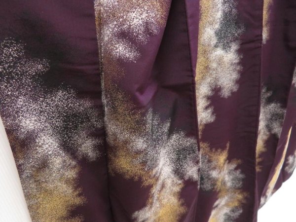 Photo3: 5126T02z1090 Vintage Japanese Kimono Silk KOMON  Dark grape (3)