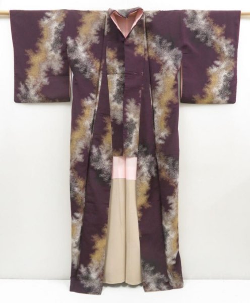 Photo5: 5126T02z1090 Vintage Japanese Kimono Silk KOMON  Dark grape (5)